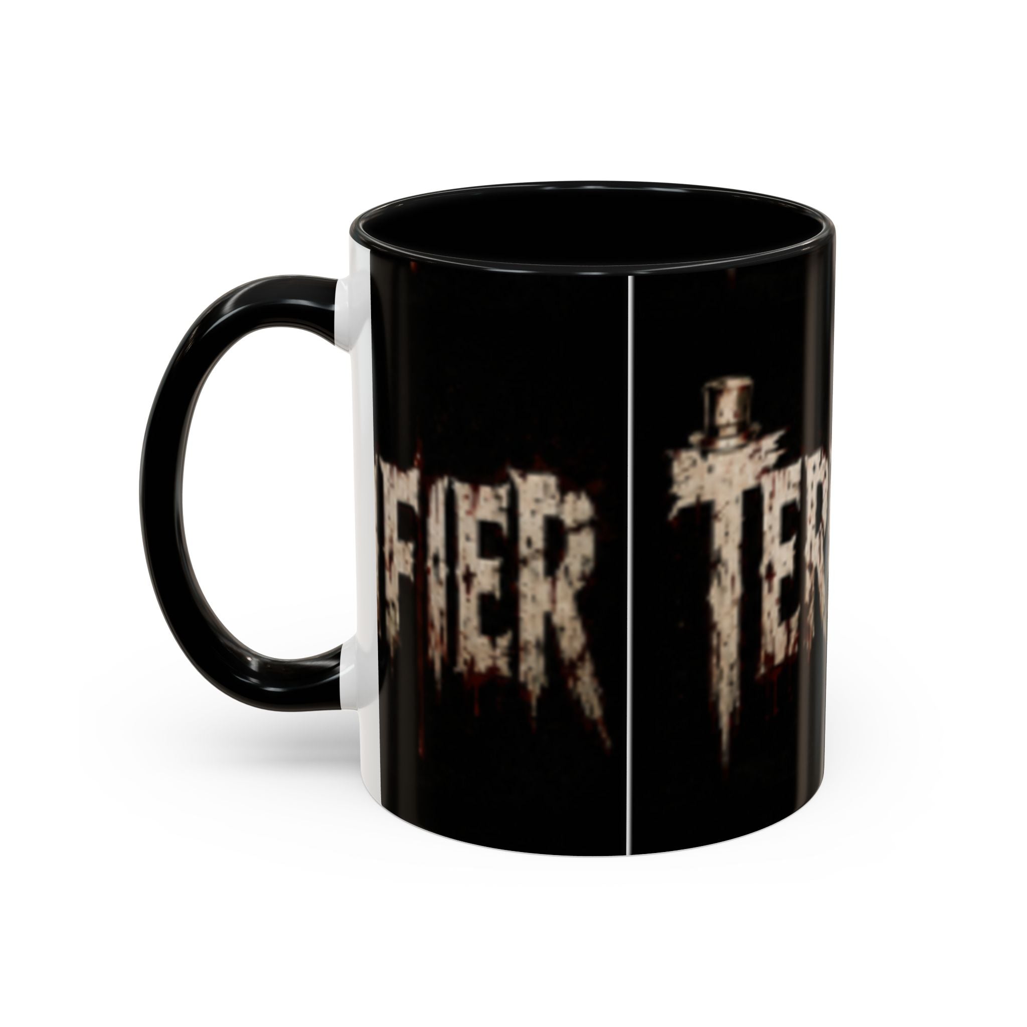 Terrified Horror Accent Coffee Mug — Gothic Scary Text Design (11/15 oz)