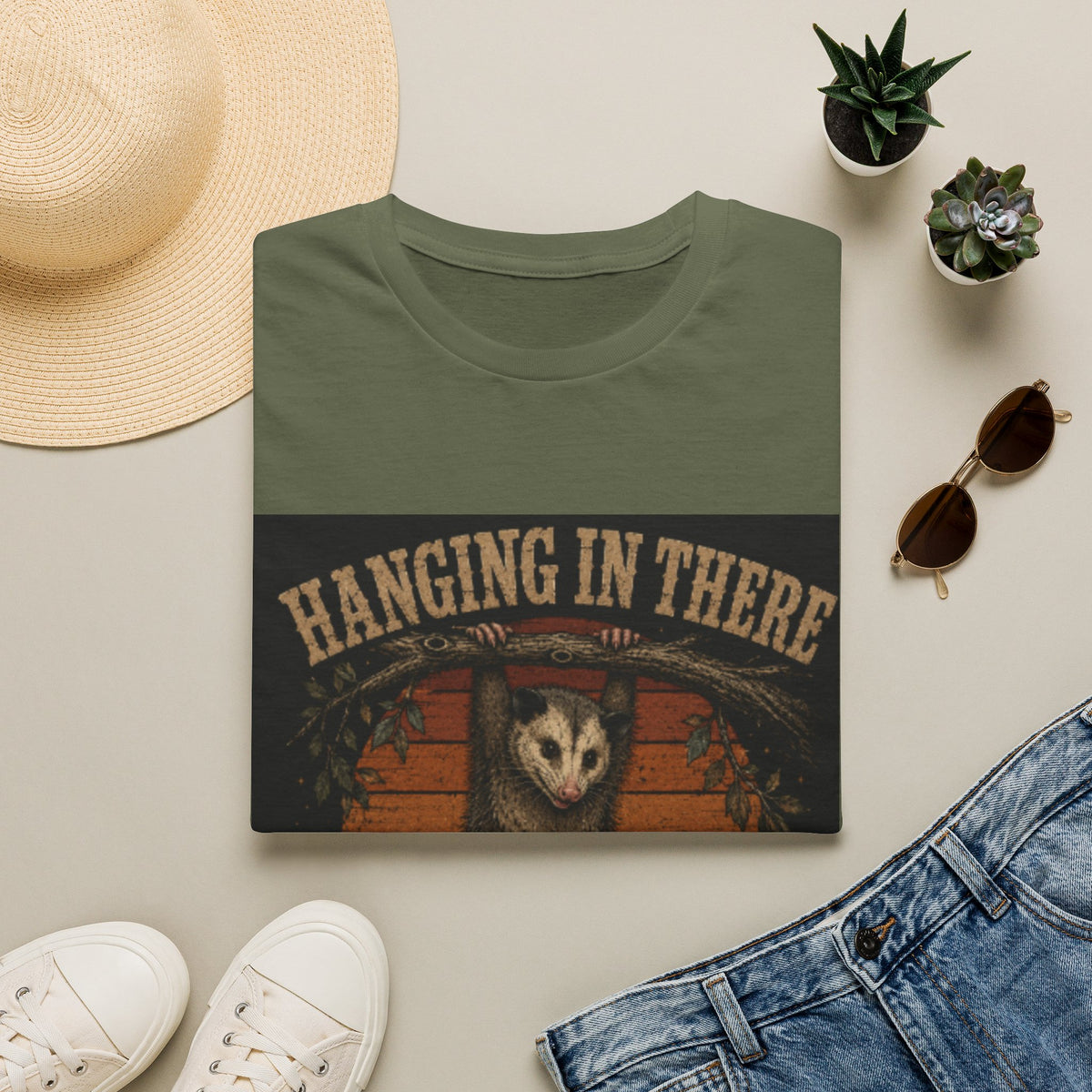 Hanging In There Possum T-Shirt — Cute Resilience Graphic Tee
