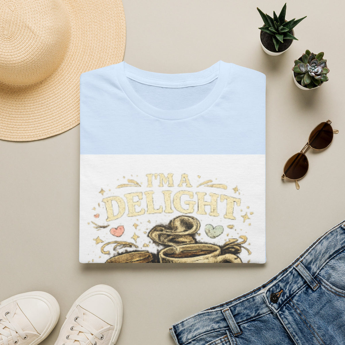 Coffee Mug T-Shirt — “I'm a Delight (Give Me Five Minutes)” Retro Coffee Graphic Tee