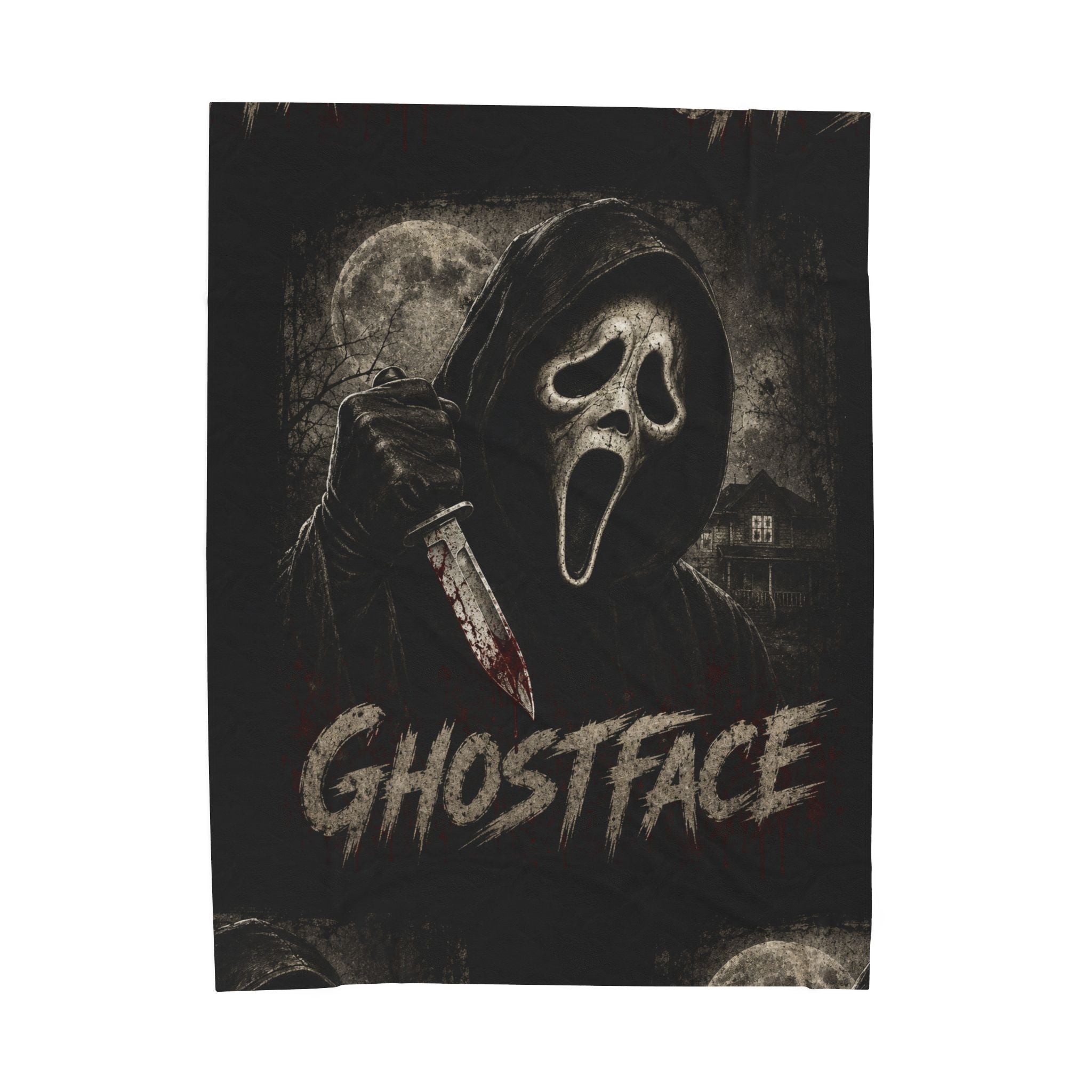 Ghostface Horror Plush Blanket — Scream Mask Throw Blanket, Spooky Halloween Decor