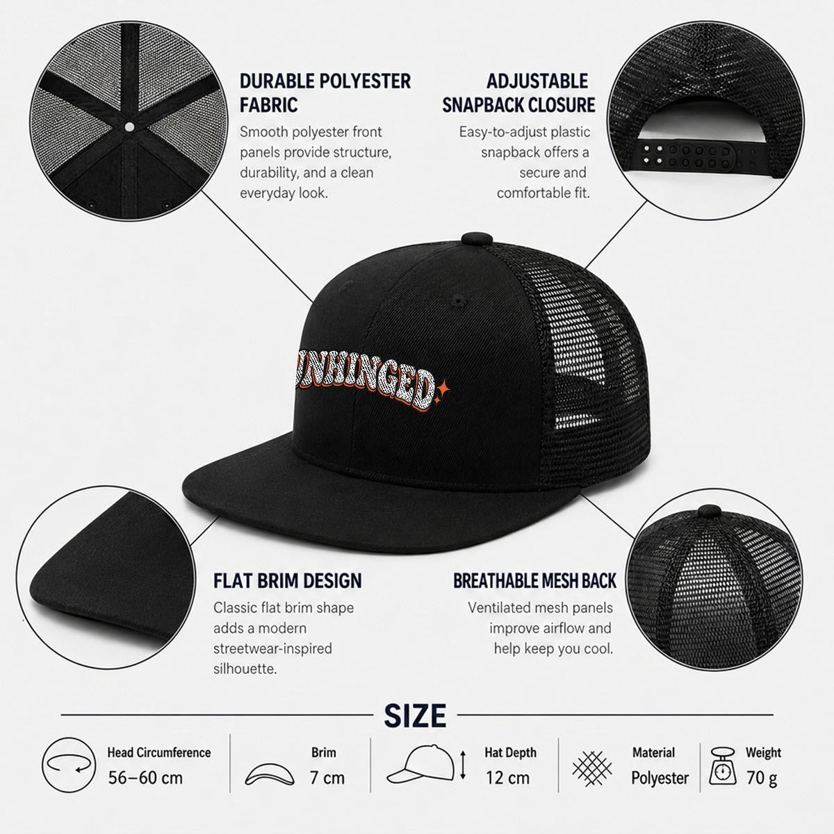 Embroidery Flat-Brim Mesh Cap