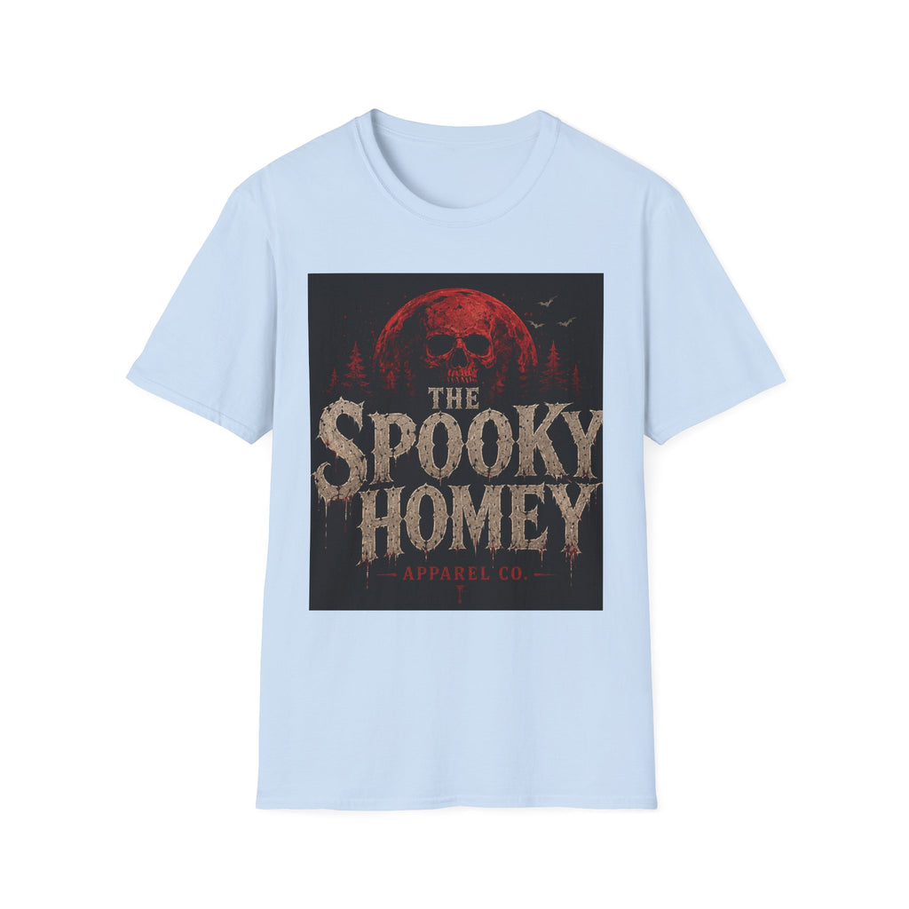 Spooky Homey T‑Shirt — Red Moon Skull Halloween Tee