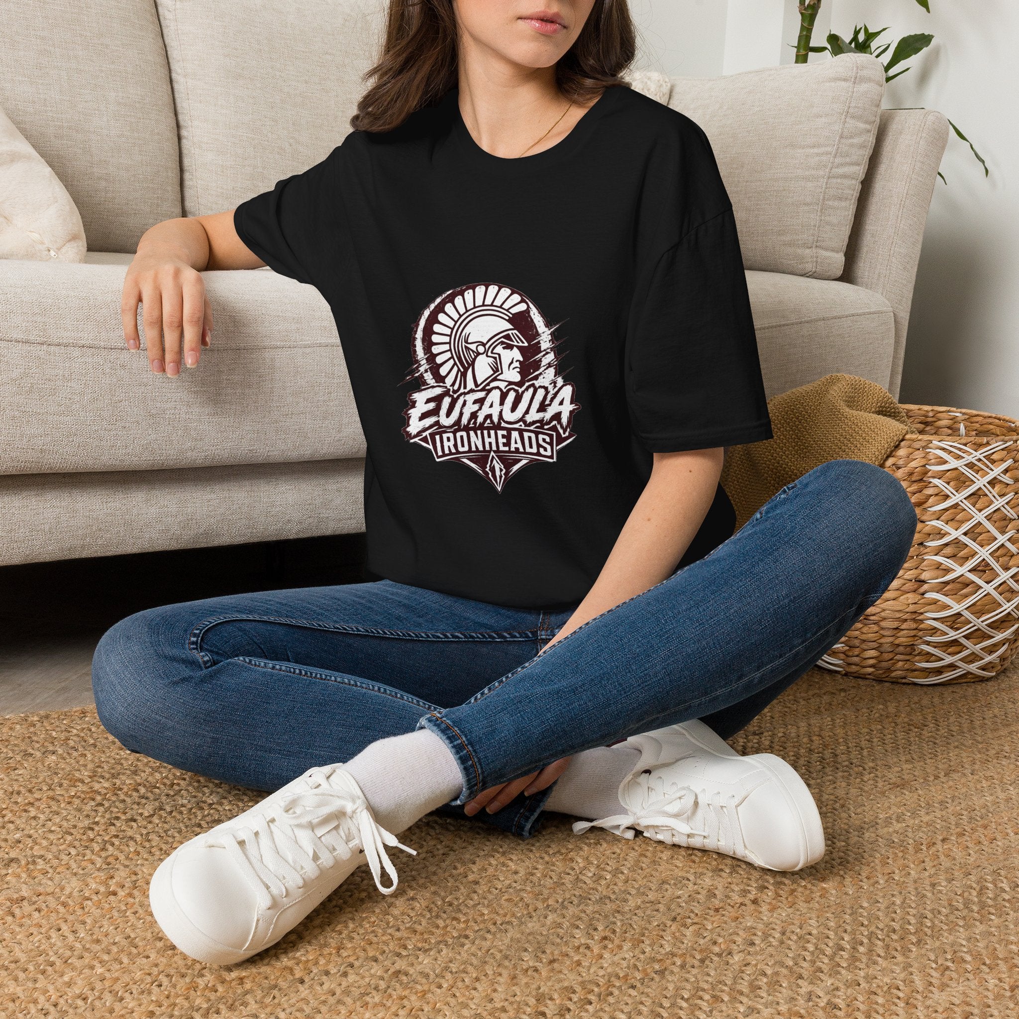 Trojan Helmet Graphic T‑Shirt — Eufaula Ironheads Vintage Sports Tee