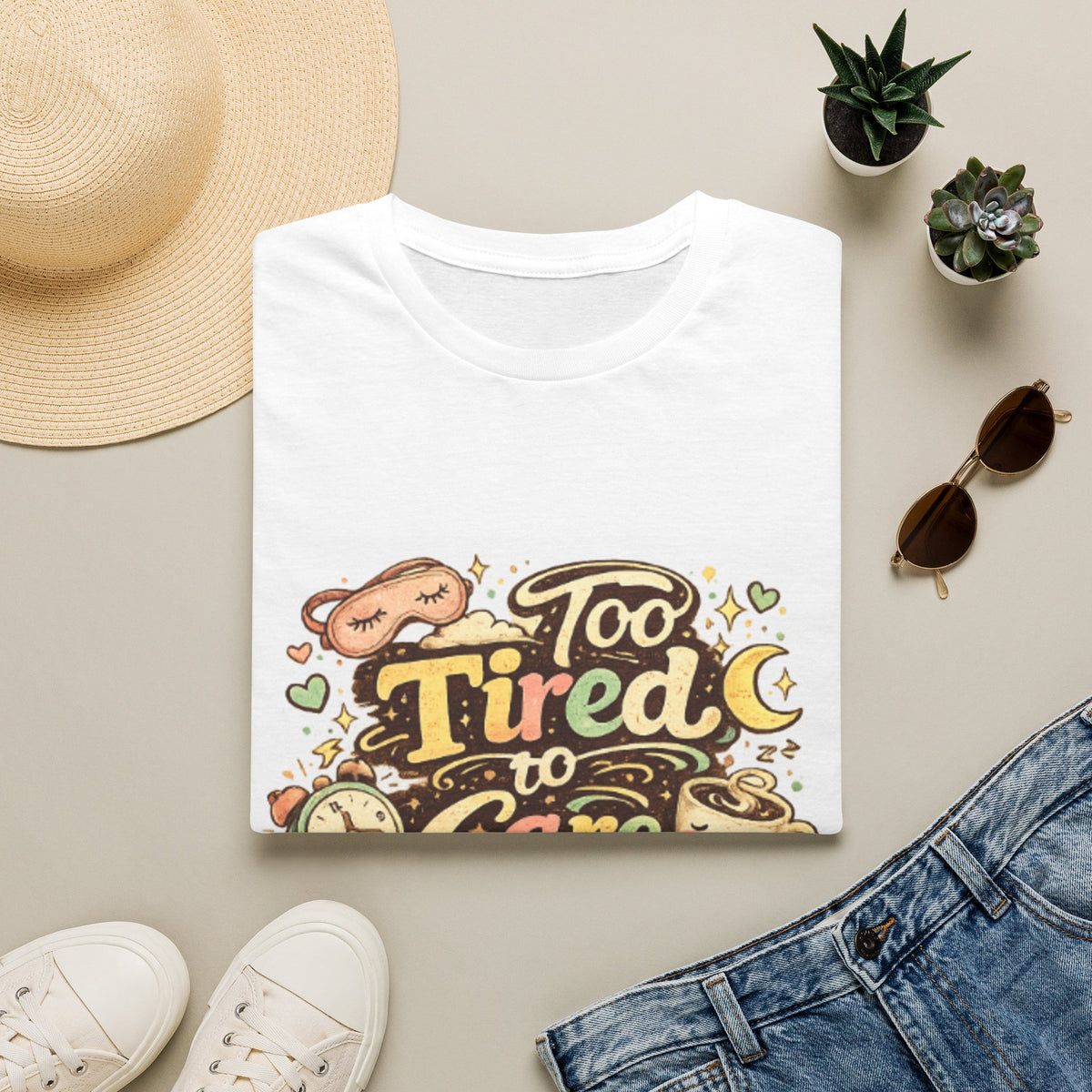 Too Tired To Care T-Shirt — Cute Sleepy Kawaii Graphic Tee