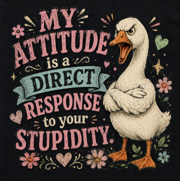 T-Shirt — "My Attitude Is A Direct Response To Your Stupidity" Funny Goose Graphic Tee