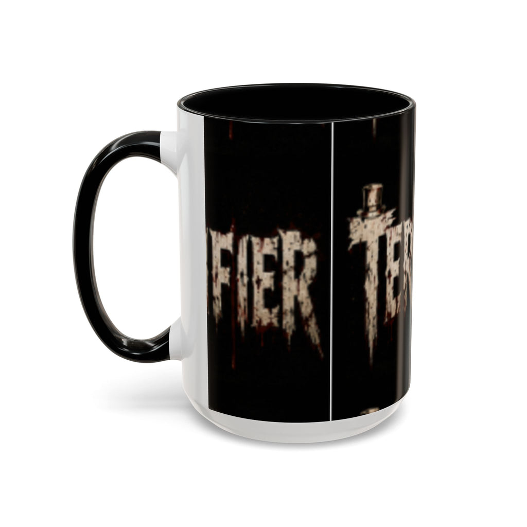 Terrified Horror Accent Coffee Mug — Gothic Scary Text Design (11/15 oz)
