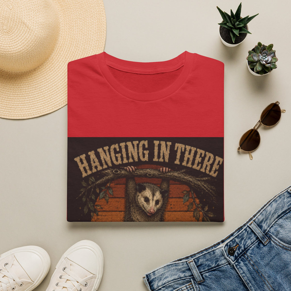 Hanging In There Possum T-Shirt — Cute Resilience Graphic Tee