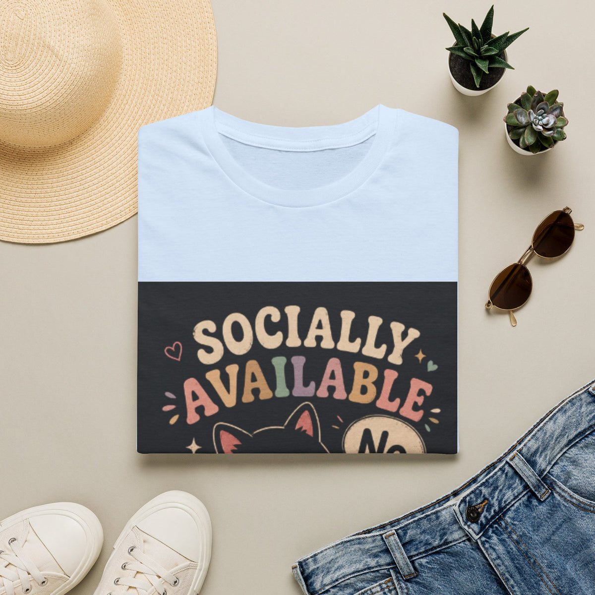 T-Shirt — "Socially Available" Funny Cat Graphic Tee