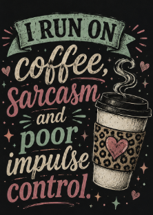 Coffee & Sarcasm T‑Shirt — “I Run On Coffee, Sarcasm and Poor Impulse Control”