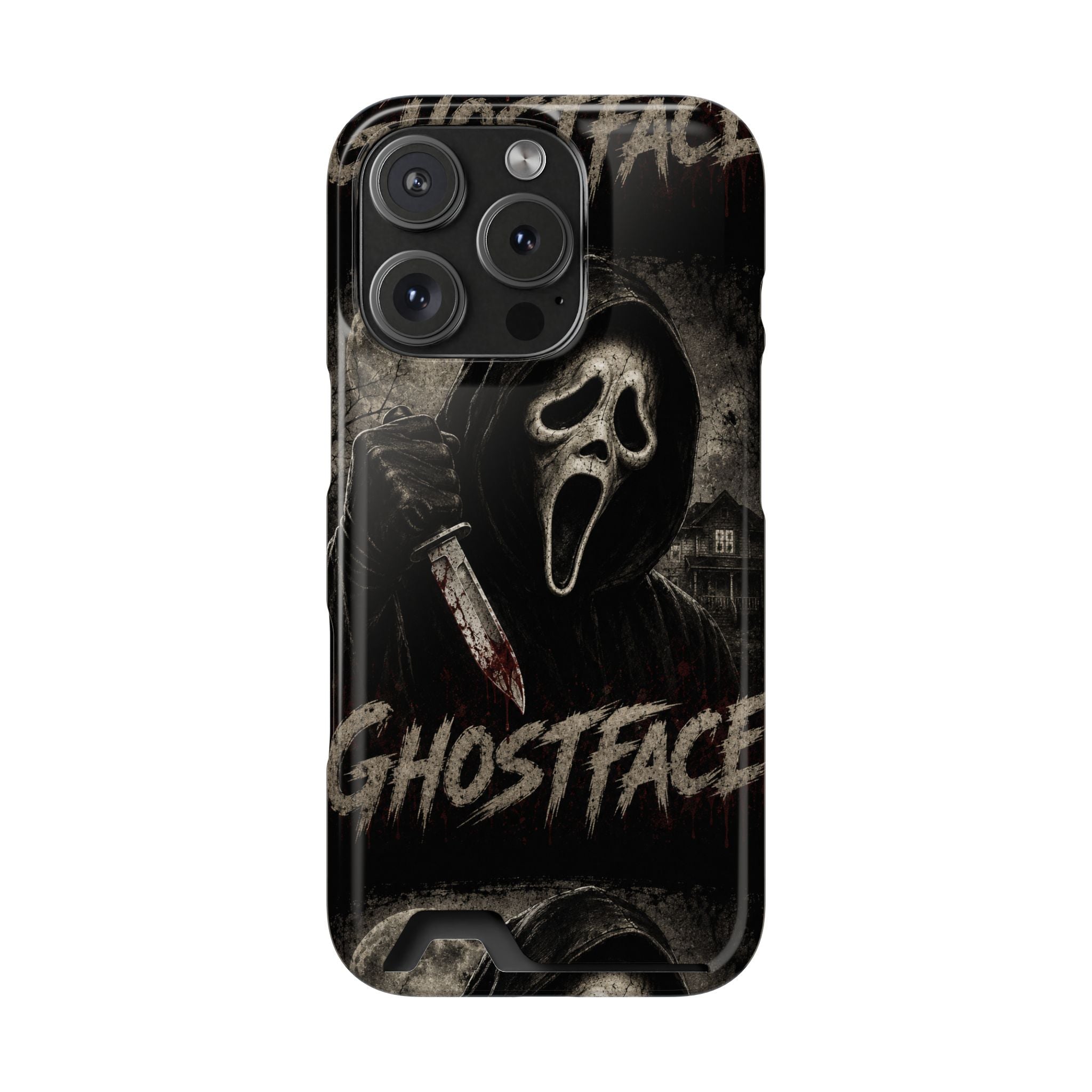 Ghostface Phone Case with Card Holder — Horror Movie Scream Mask Design