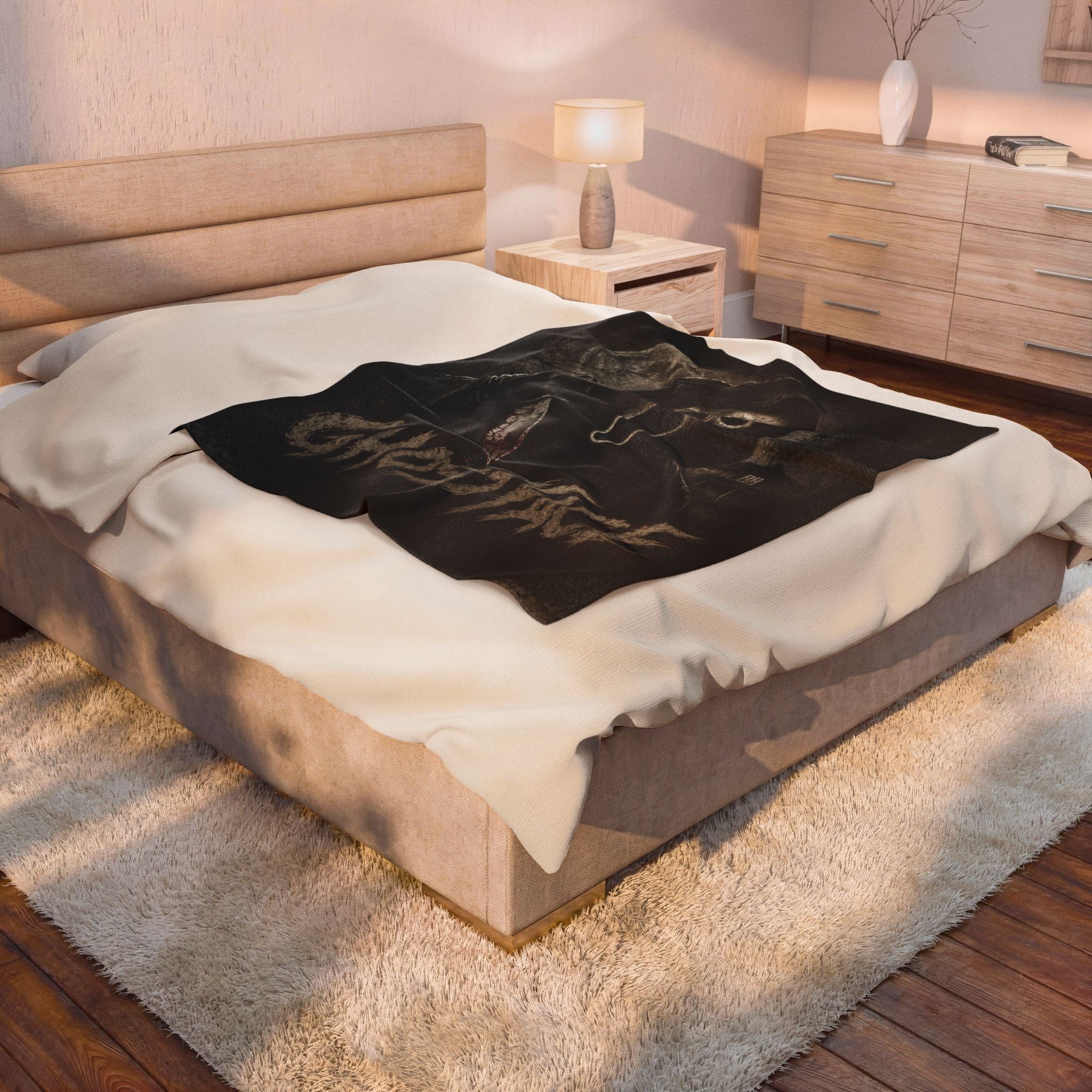 Ghostface Horror Plush Blanket — Scream Mask Throw Blanket, Spooky Halloween Decor