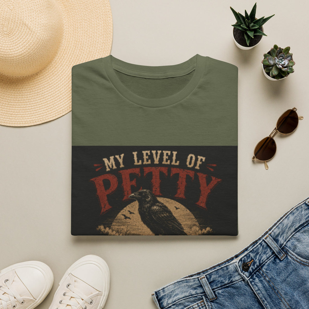 Funny 'My Level of Petty' T-Shirt — Vintage Raven No Trespassing Graphic Tee