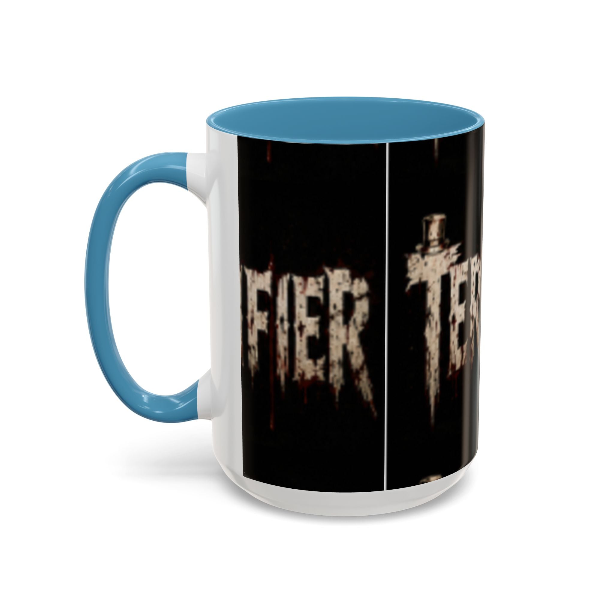 Terrified Horror Accent Coffee Mug — Gothic Scary Text Design (11/15 oz)
