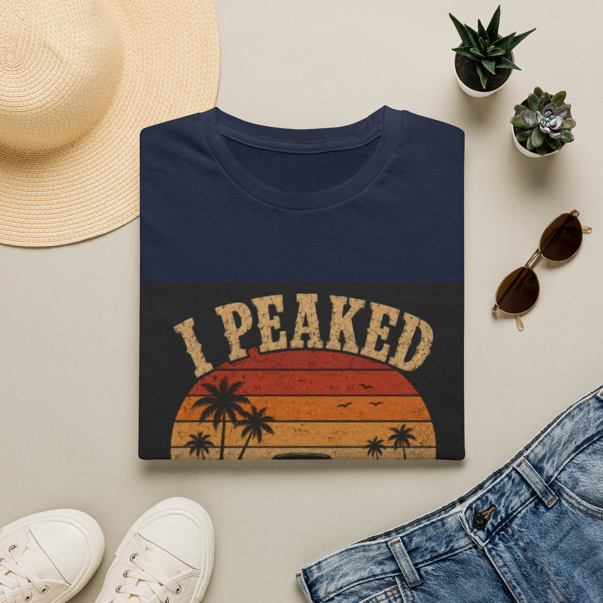 I Peaked When I Found a Parking Spot T-Shirt — Funny Vintage Sunset Palm Tee