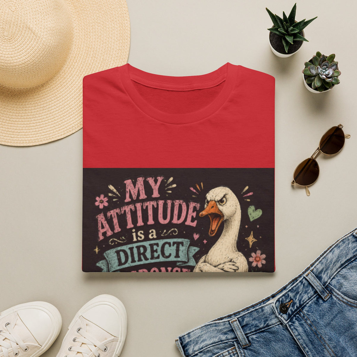 T-Shirt — "My Attitude Is A Direct Response To Your Stupidity" Funny Goose Graphic Tee
