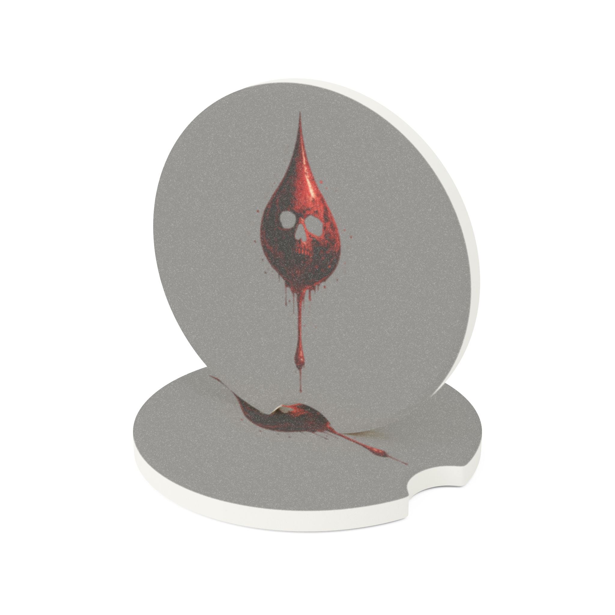 Soapstone Car Coaster — Red Dripping Skull Drop Design