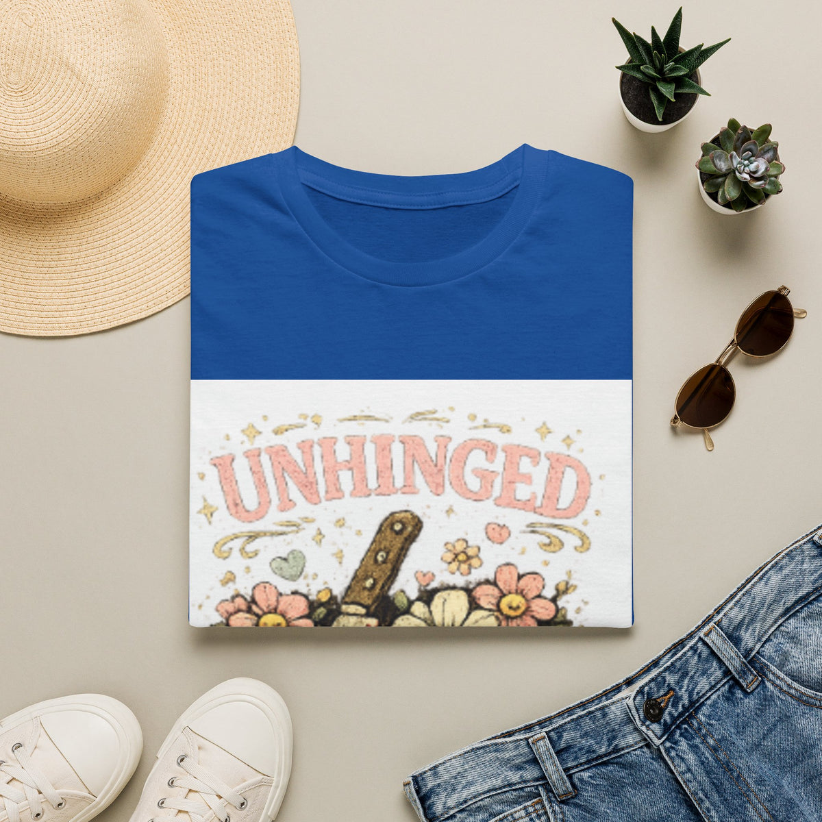 T-Shirt — "Unhinged but in a Cute Way" Floral Knife Graphic Tee