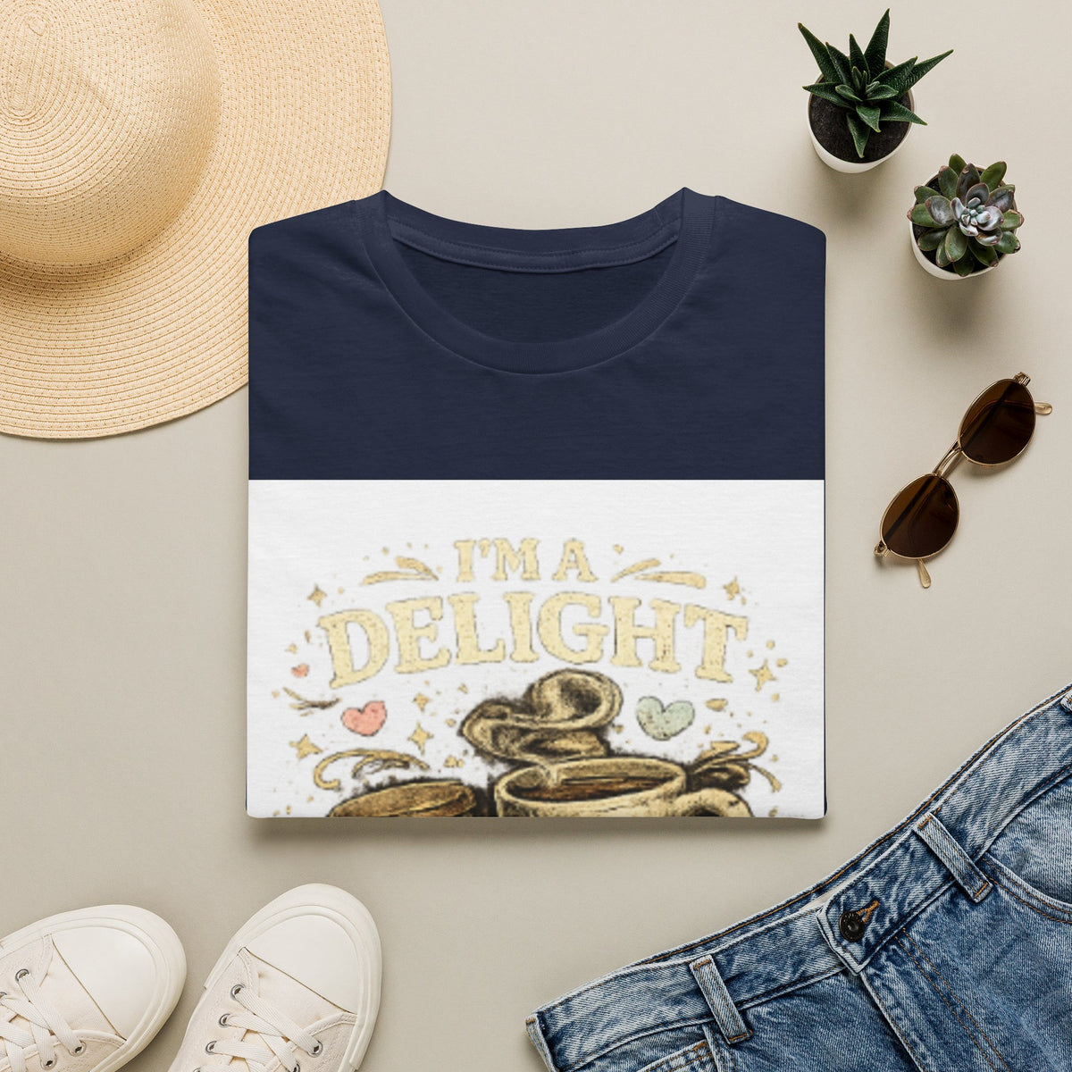 Coffee Mug T-Shirt — “I'm a Delight (Give Me Five Minutes)” Retro Coffee Graphic Tee