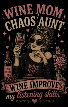 Wine Mom Chaos Aunt T-Shirt — Funny Wine Gifts for Aunts & Moms