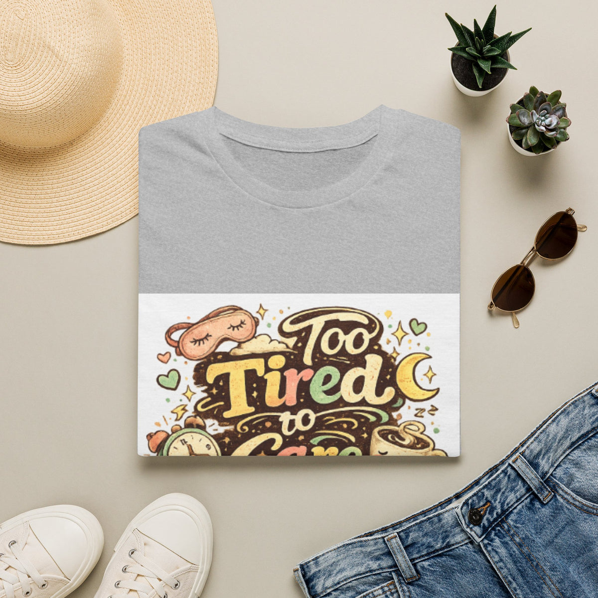 Too Tired To Care T-Shirt — Cute Sleepy Kawaii Graphic Tee