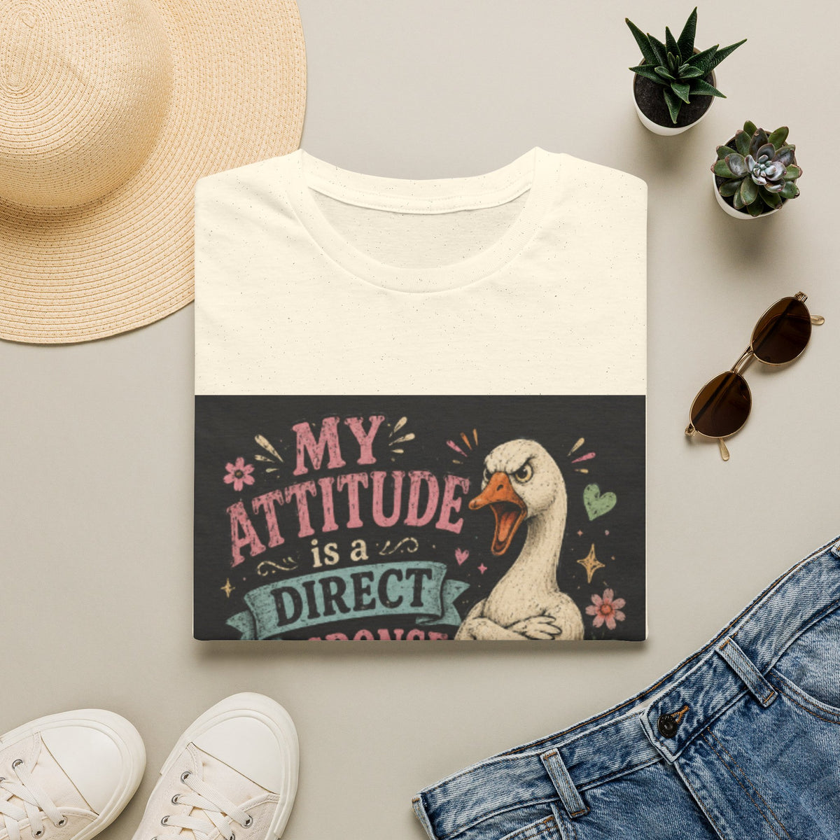 T-Shirt — "My Attitude Is A Direct Response To Your Stupidity" Funny Goose Graphic Tee