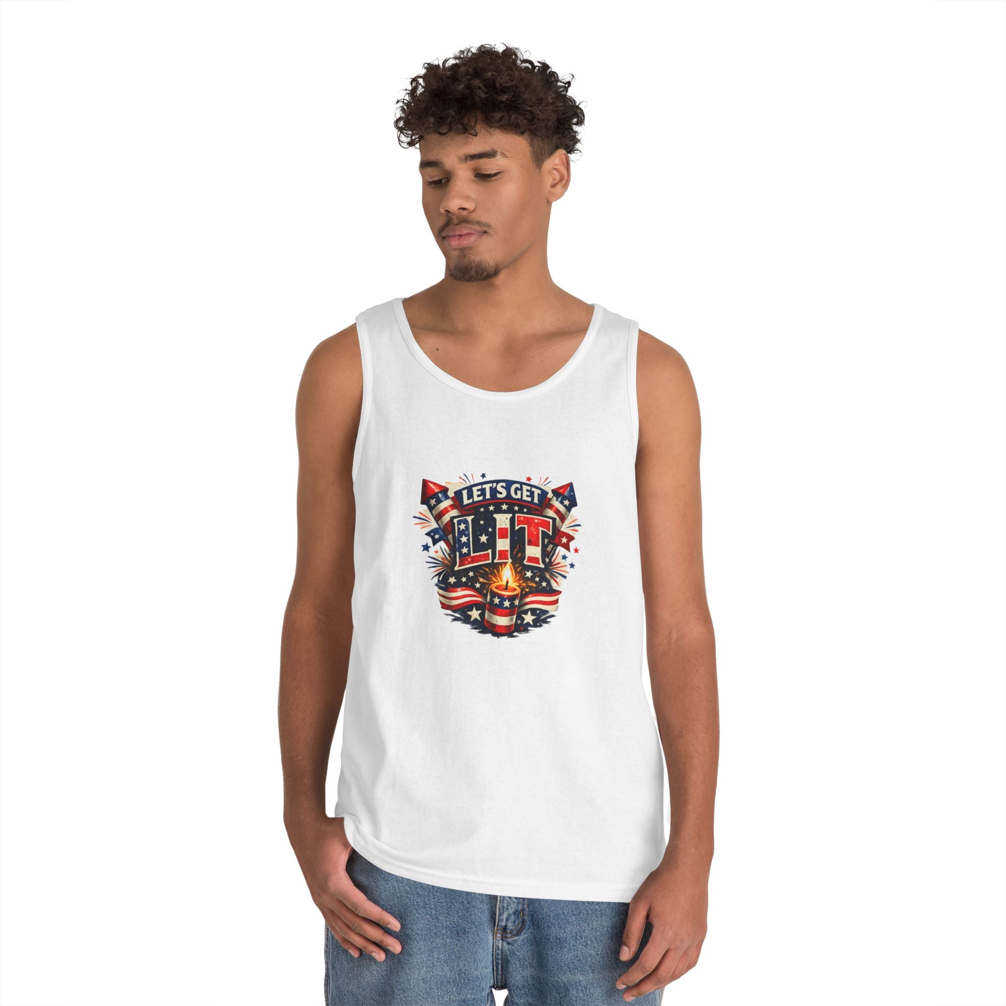 Let's Get Lit Tank Top — Patriotic 4th of July Fireworks Graphic Tank