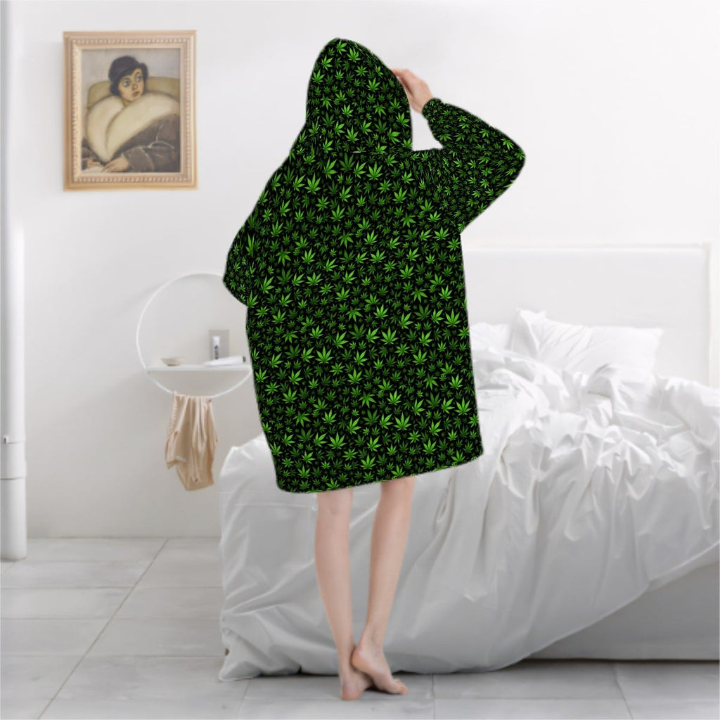 Adult Blanket Hoodie Green Leaves