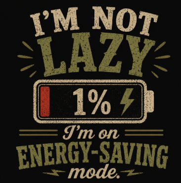 T-Shirt — "I’m Not Lazy, I’m on 1% Energy-Saving Mode" Funny Graphic Tee