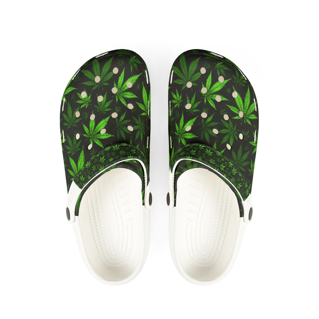 Leaf Pattern EVA Clogs — Green Cannabis Leaf Slip-On Shoes