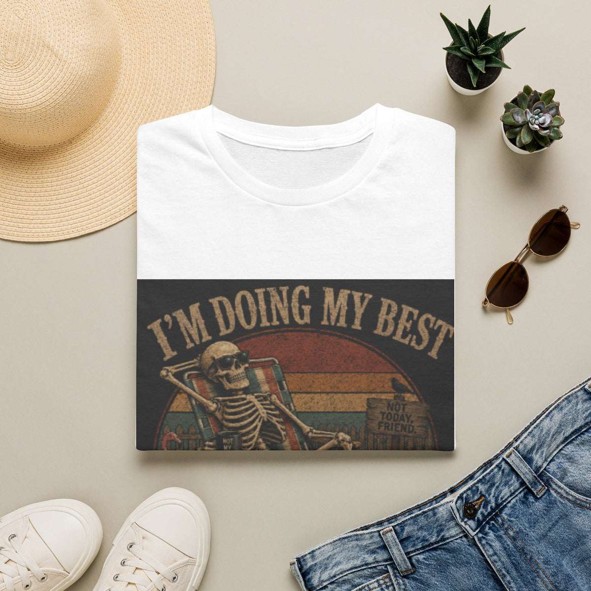 T-Shirt — "I'm Doing My Best" Vintage Skeleton Graphic Tee