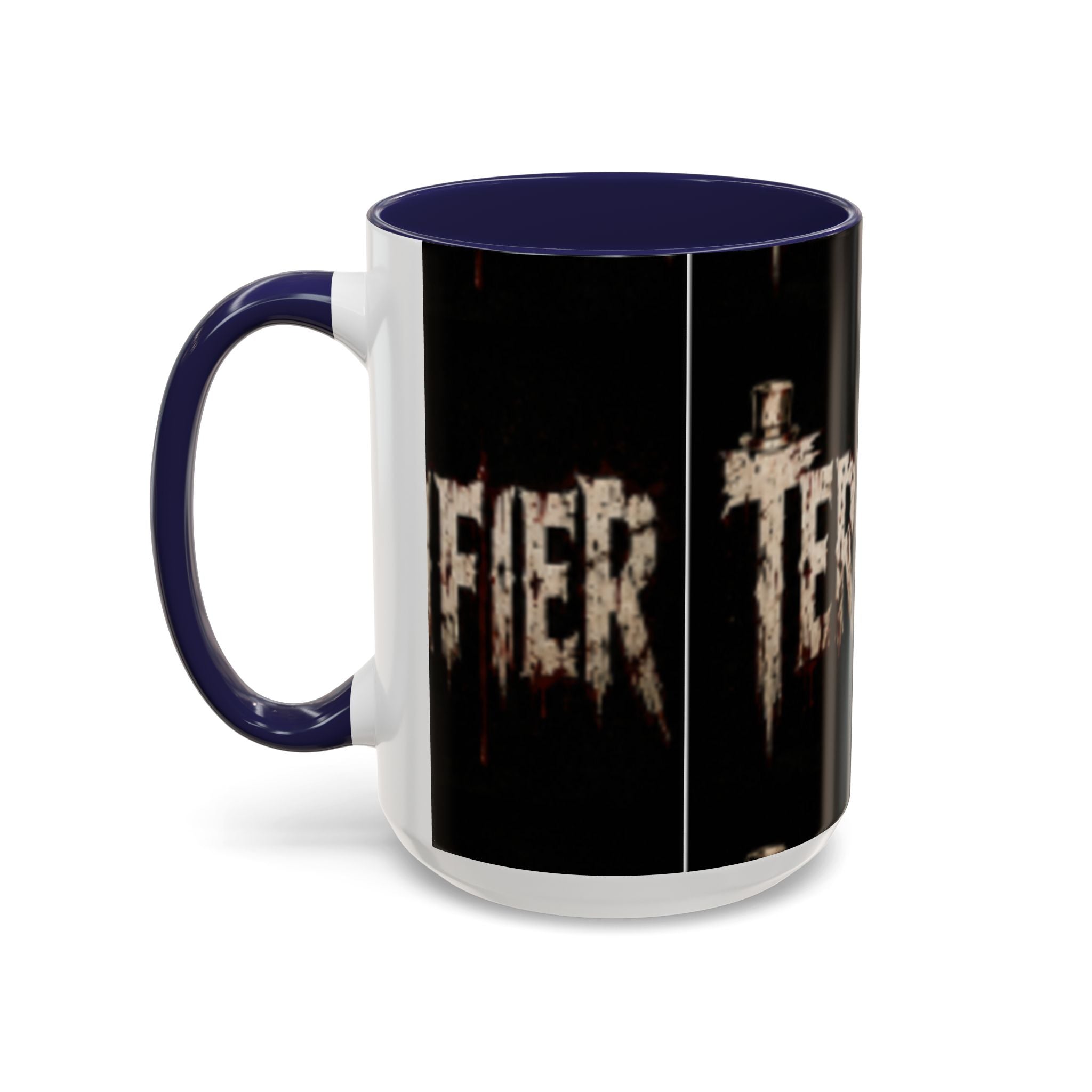 Terrified Horror Accent Coffee Mug — Gothic Scary Text Design (11/15 oz)