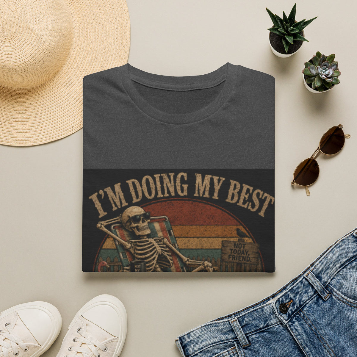 T-Shirt — "I'm Doing My Best" Vintage Skeleton Graphic Tee