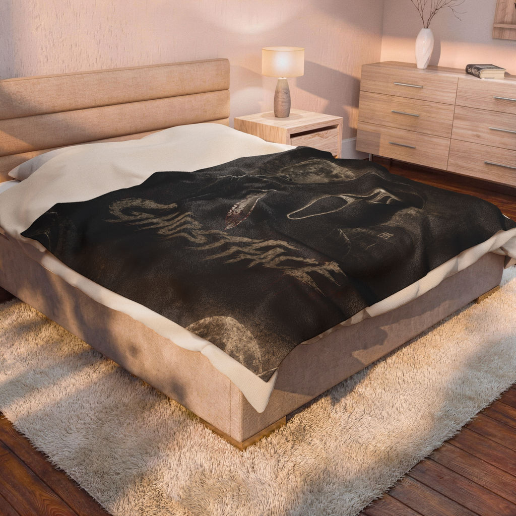 Ghostface Horror Plush Blanket — Scream Mask Throw Blanket, Spooky Halloween Decor