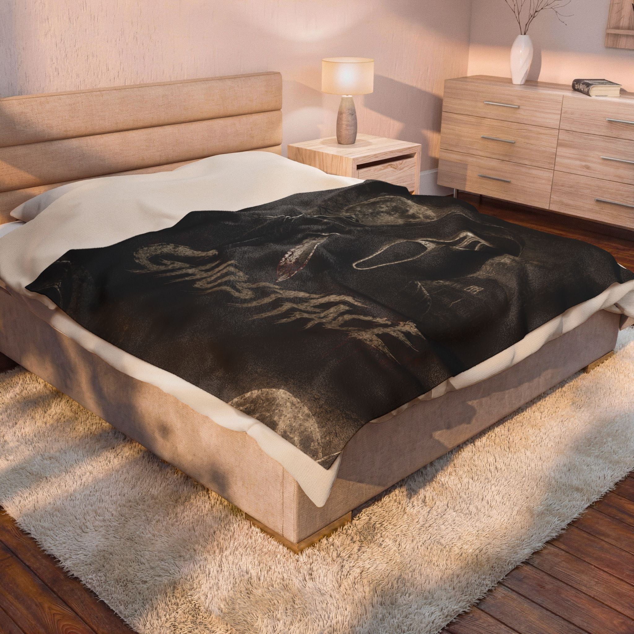 Ghostface Horror Plush Blanket — Scream Mask Throw Blanket, Spooky Halloween Decor