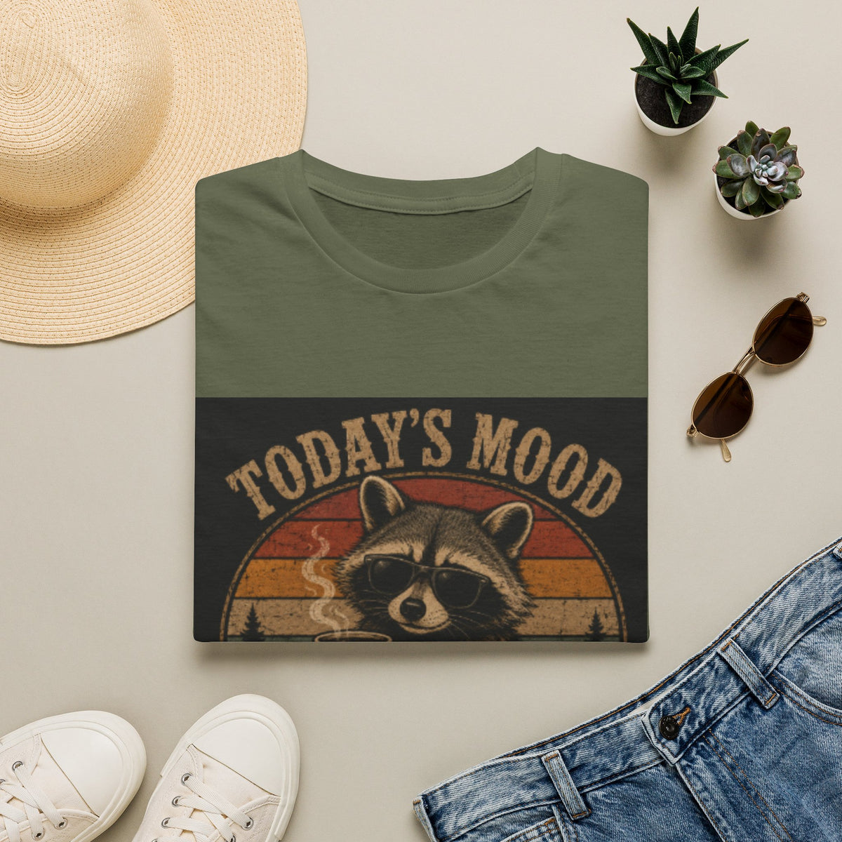 Today's Mood Unsupervised Raccoon T-Shirt — Vintage Retro Graphic Tee for Casual Wear