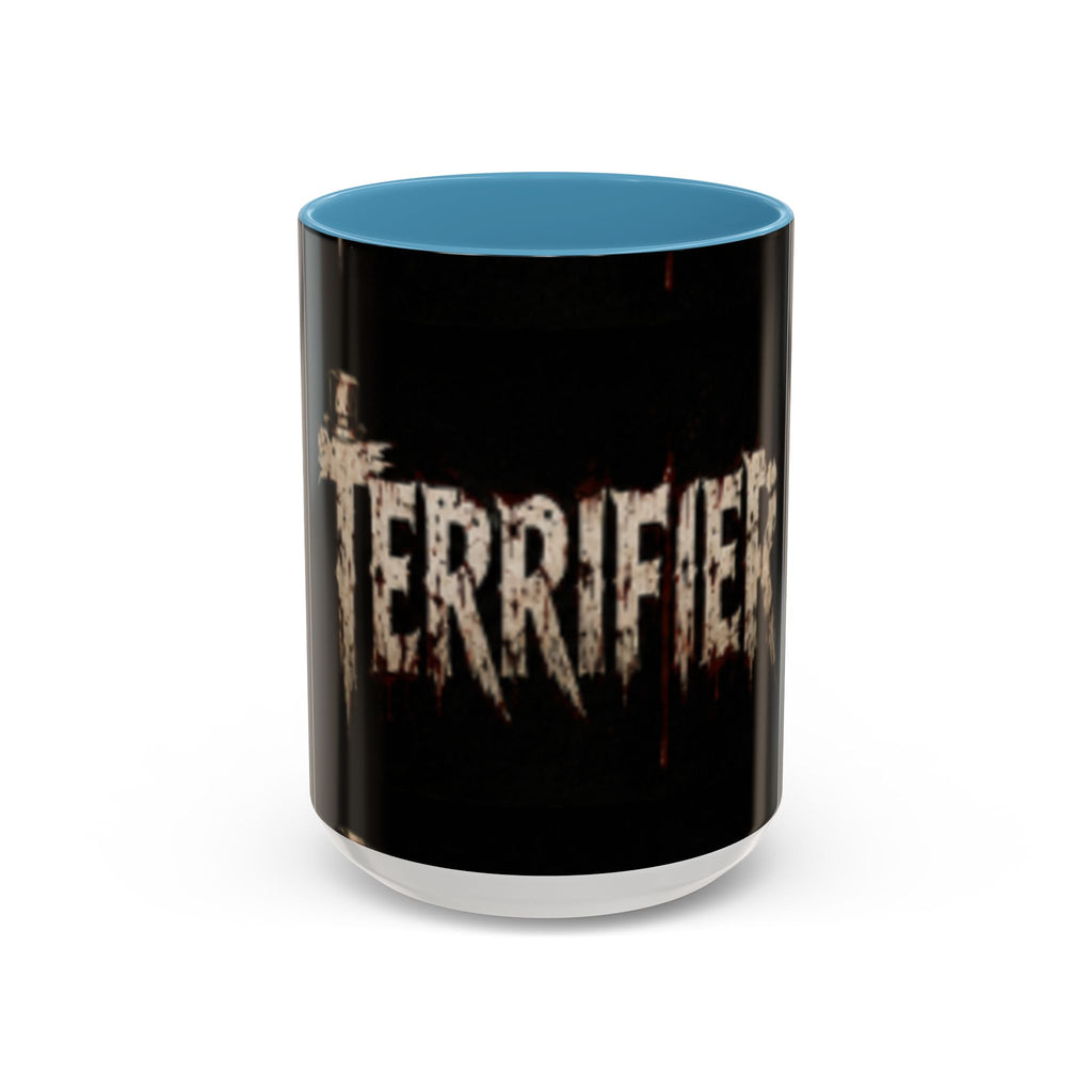Terrified Horror Accent Coffee Mug — Gothic Scary Text Design (11/15 oz)