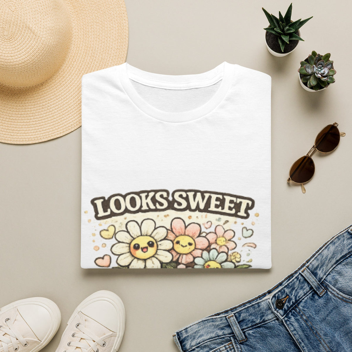 Looks Sweet Floral T-Shirt — Cute Retro Flowers "Looks Sweet, Swears a Lot" Tee