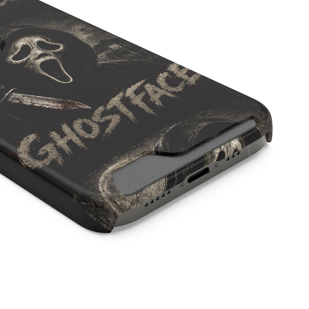 Ghostface Phone Case with Card Holder — Horror Movie Scream Mask Design