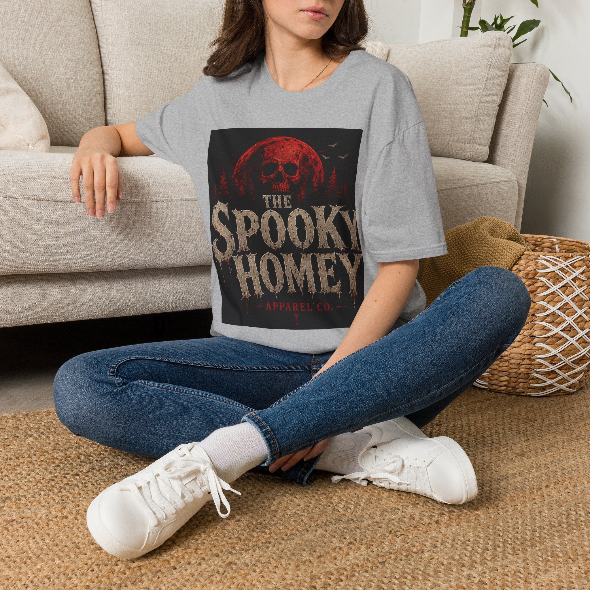 Spooky Homey T‑Shirt — Red Moon Skull Halloween Tee