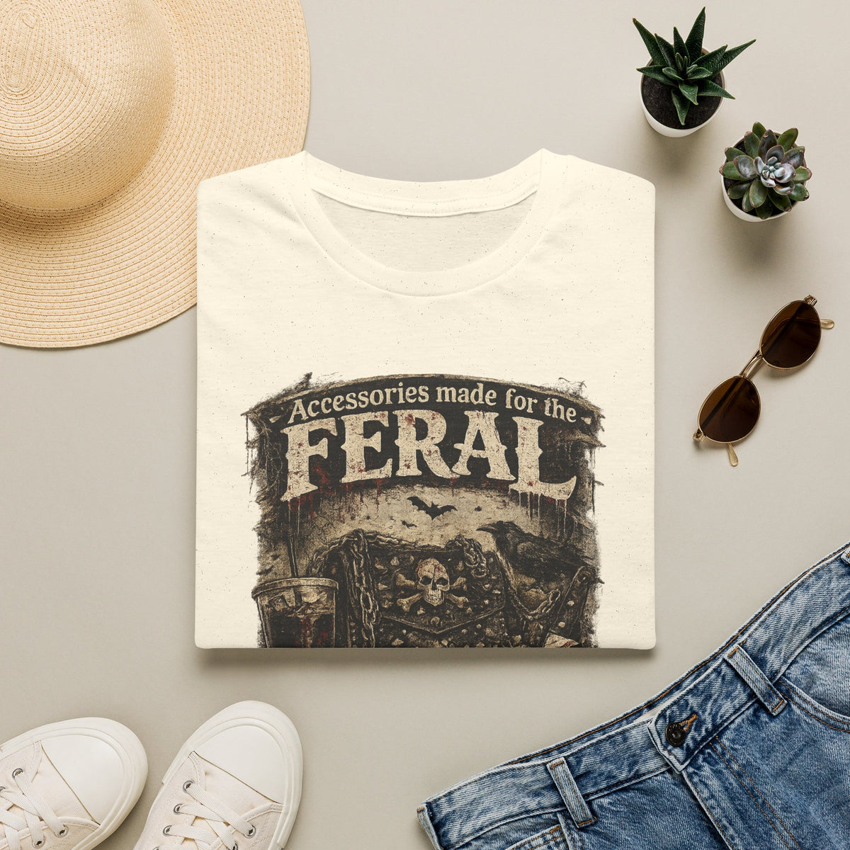 Feral Graphic T-Shirt — "Accessories Made for the Feral" Vintage Skull Tee