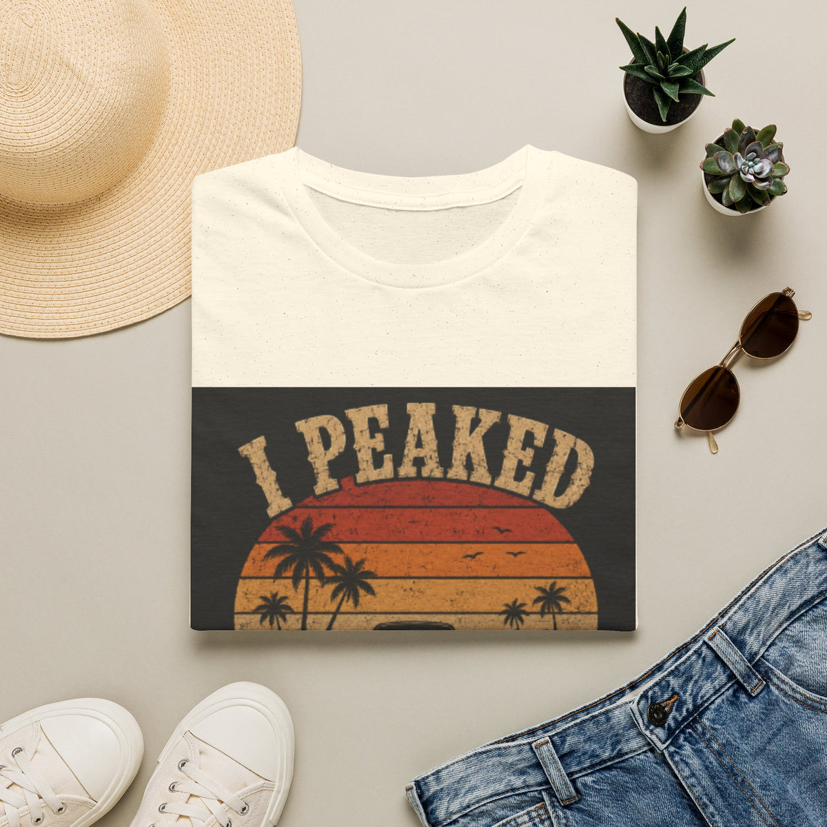 I Peaked When I Found a Parking Spot T-Shirt — Funny Vintage Sunset Palm Tee