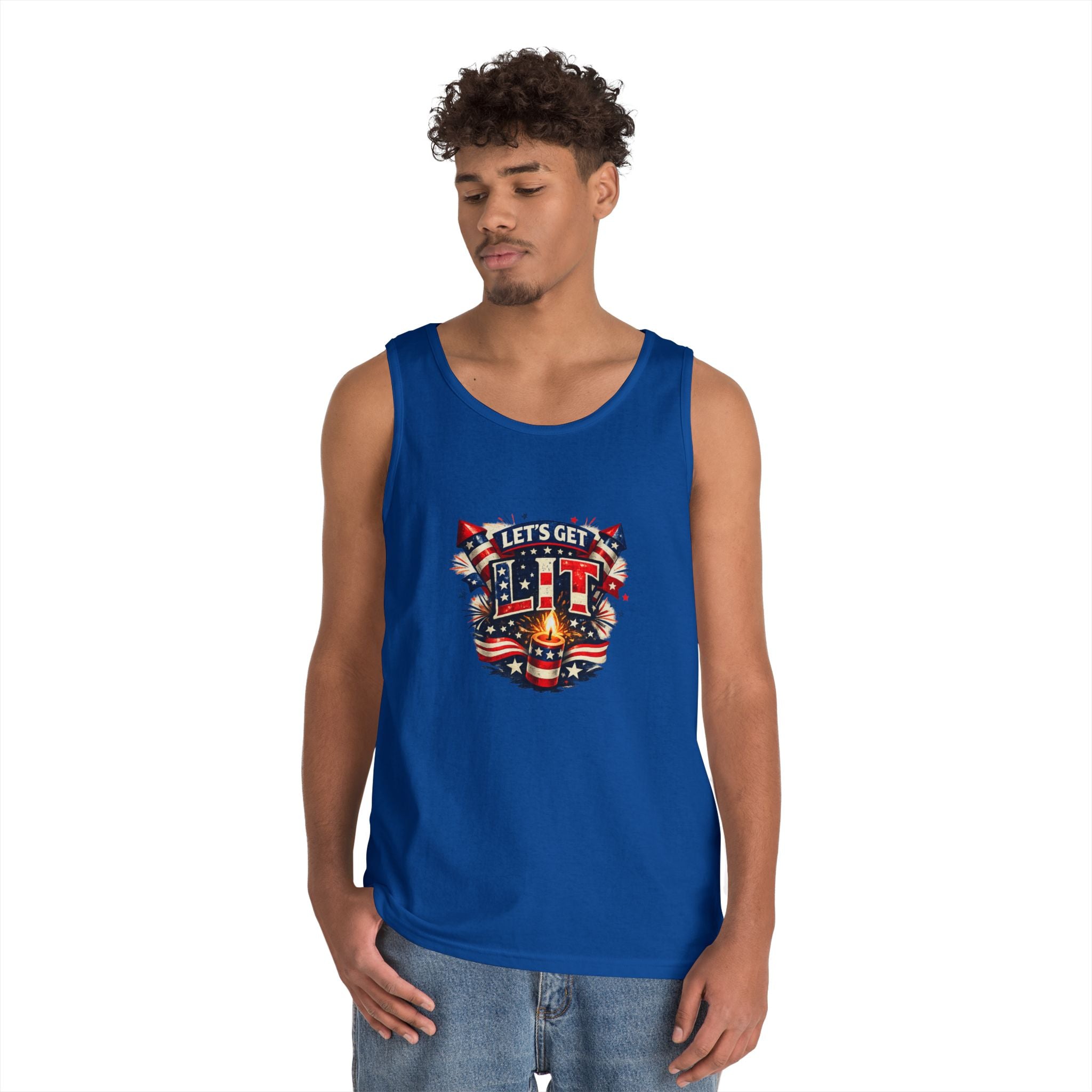 Let's Get Lit Tank Top — Patriotic 4th of July Fireworks Graphic Tank