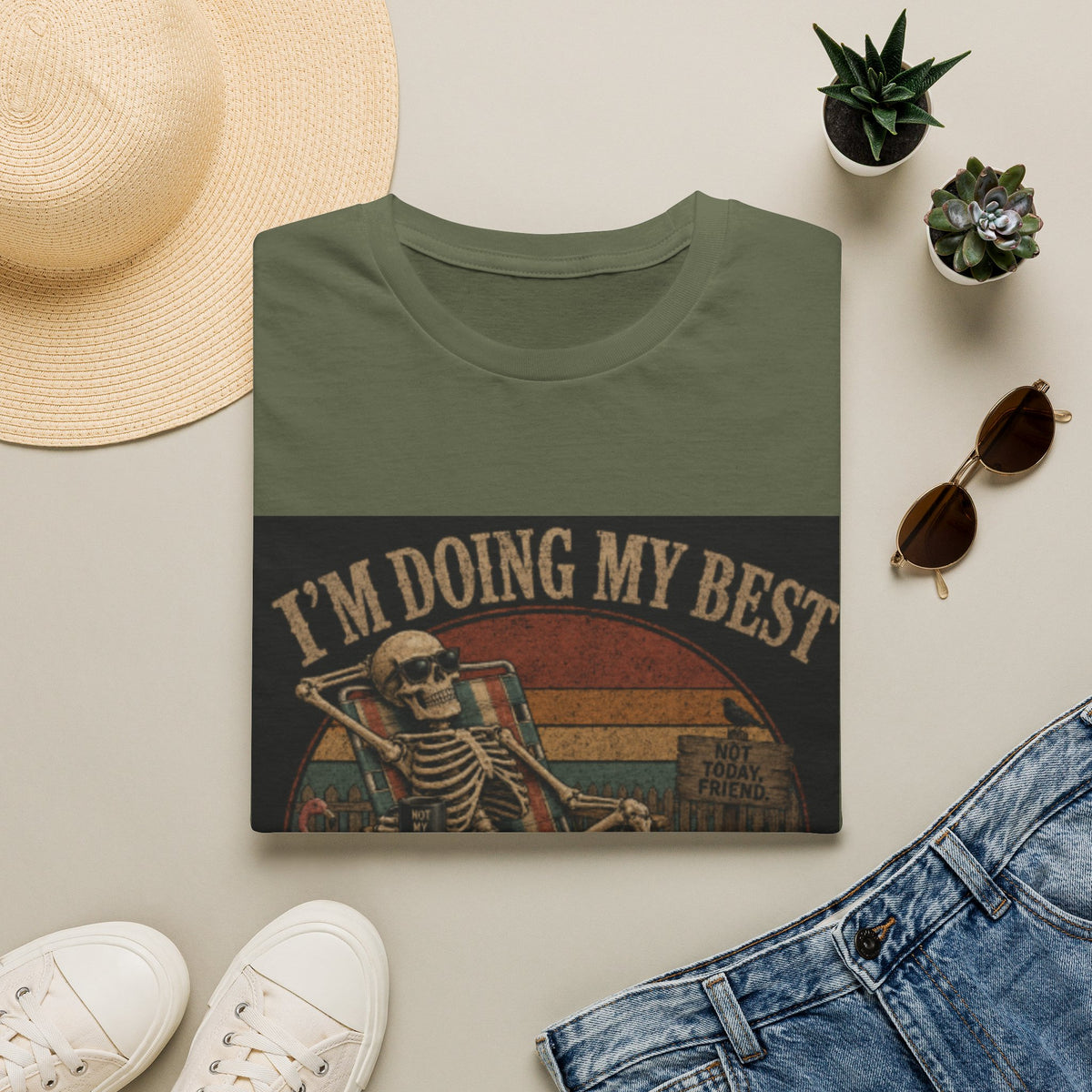 T-Shirt — "I'm Doing My Best" Vintage Skeleton Graphic Tee