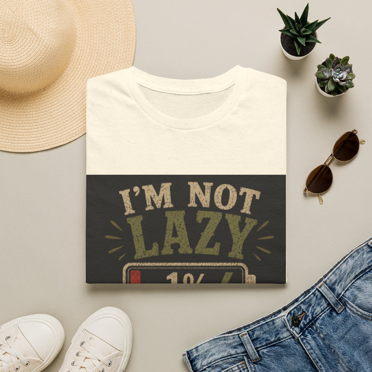 T-Shirt — "I’m Not Lazy, I’m on 1% Energy-Saving Mode" Funny Graphic Tee