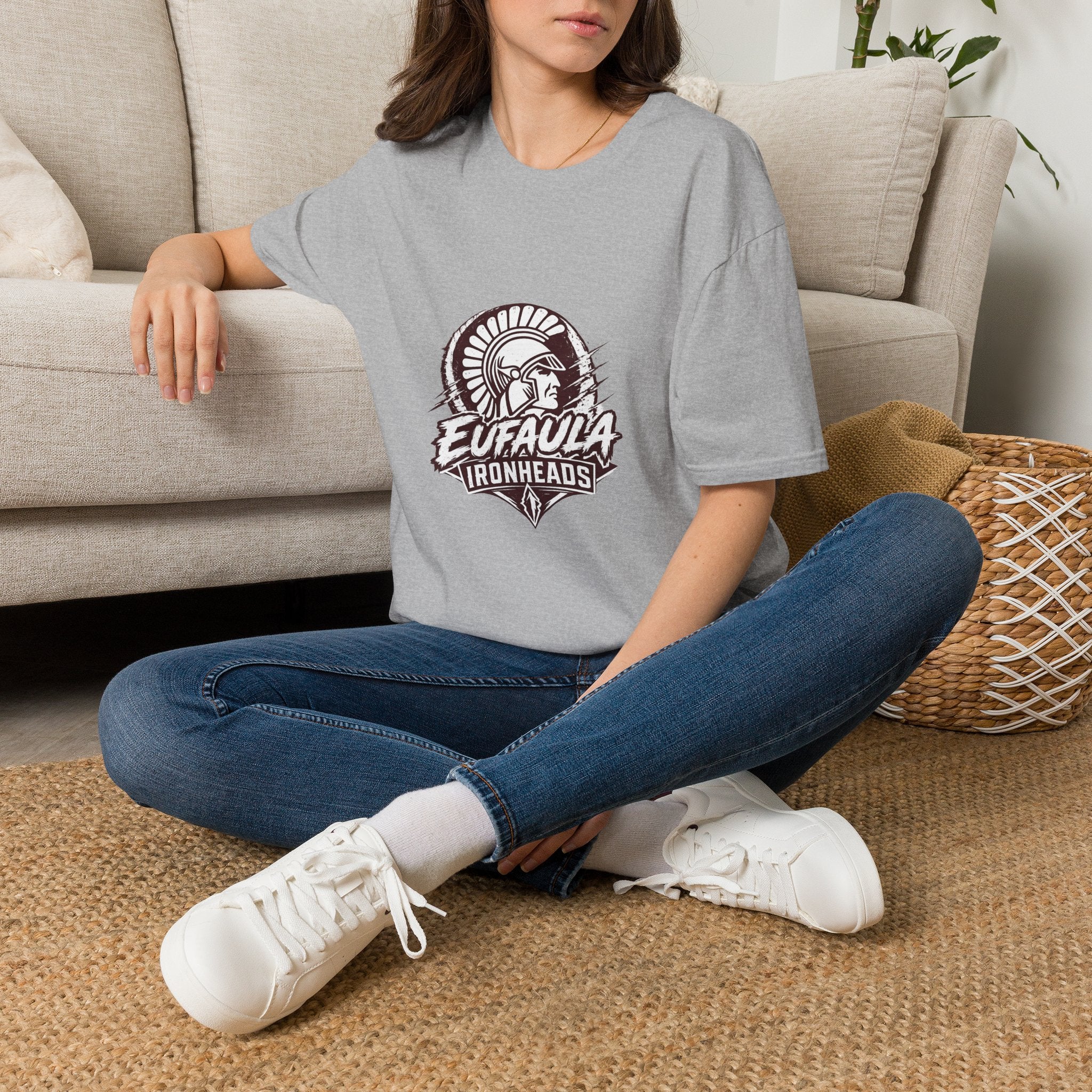 Trojan Helmet Graphic T‑Shirt — Eufaula Ironheads Vintage Sports Tee