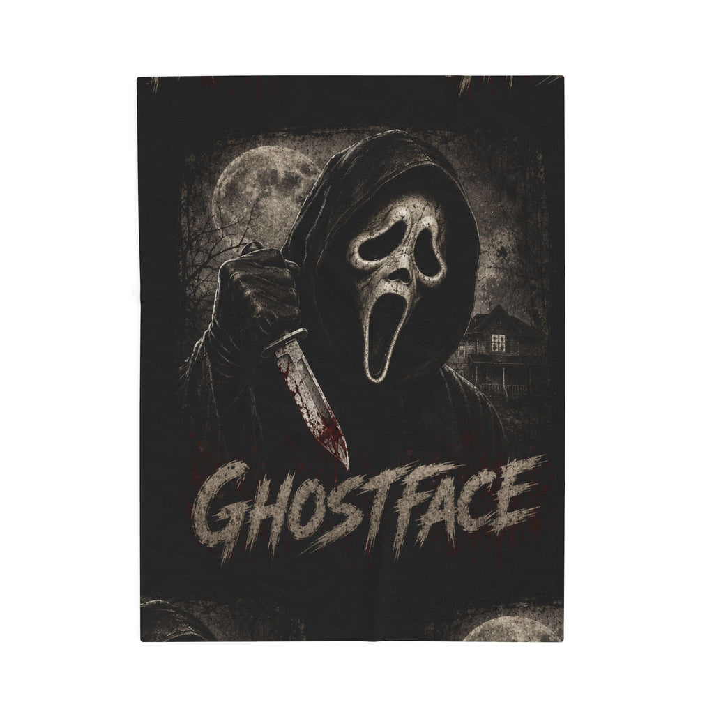 Ghostface Horror Plush Blanket — Scream Mask Throw Blanket, Spooky Halloween Decor