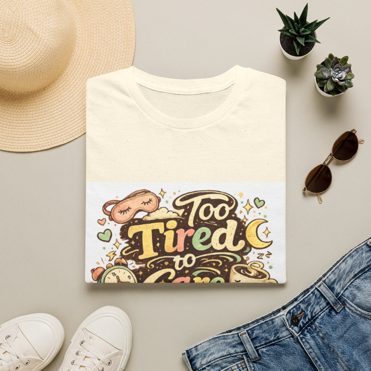 Too Tired To Care T-Shirt — Cute Sleepy Kawaii Graphic Tee