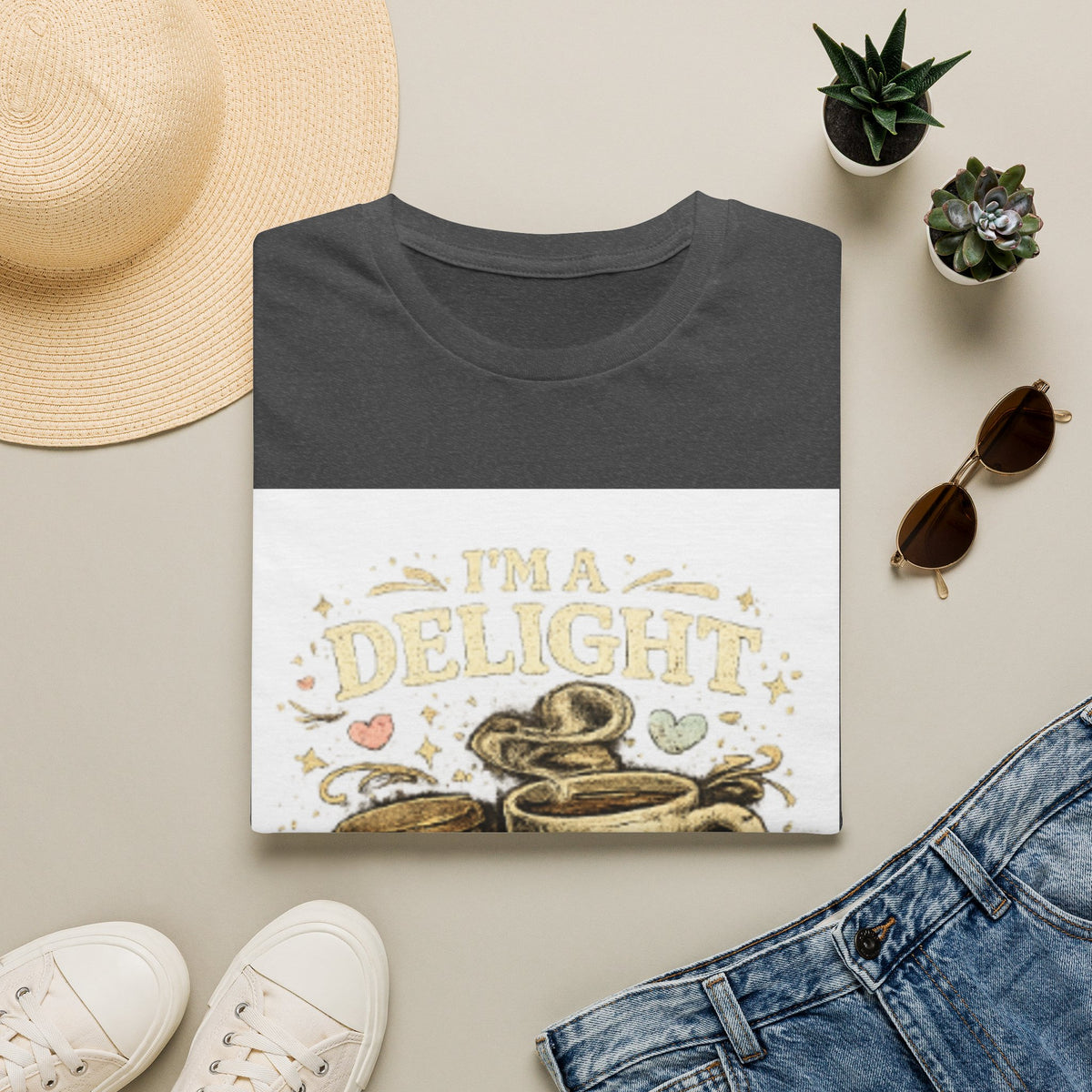 Coffee Mug T-Shirt — “I'm a Delight (Give Me Five Minutes)” Retro Coffee Graphic Tee