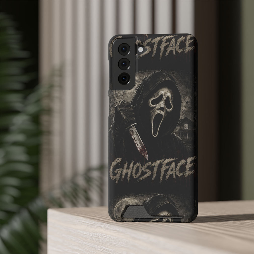 Ghostface Phone Case with Card Holder — Horror Movie Scream Mask Design