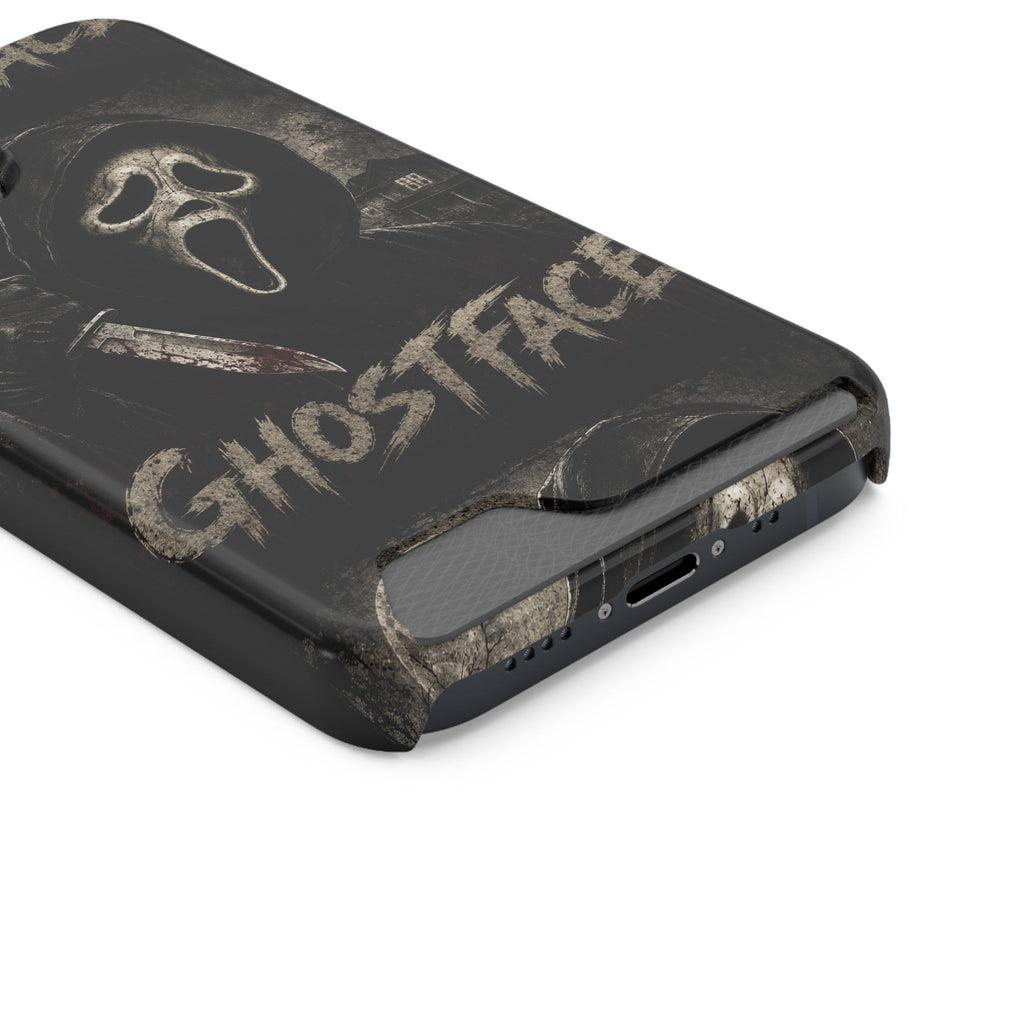 Ghostface Phone Case with Card Holder — Horror Movie Scream Mask Design